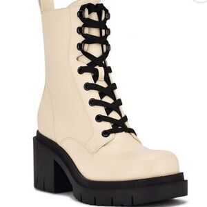 Nine West Women's Juna3 Combat Boot booties shoes ivory 9